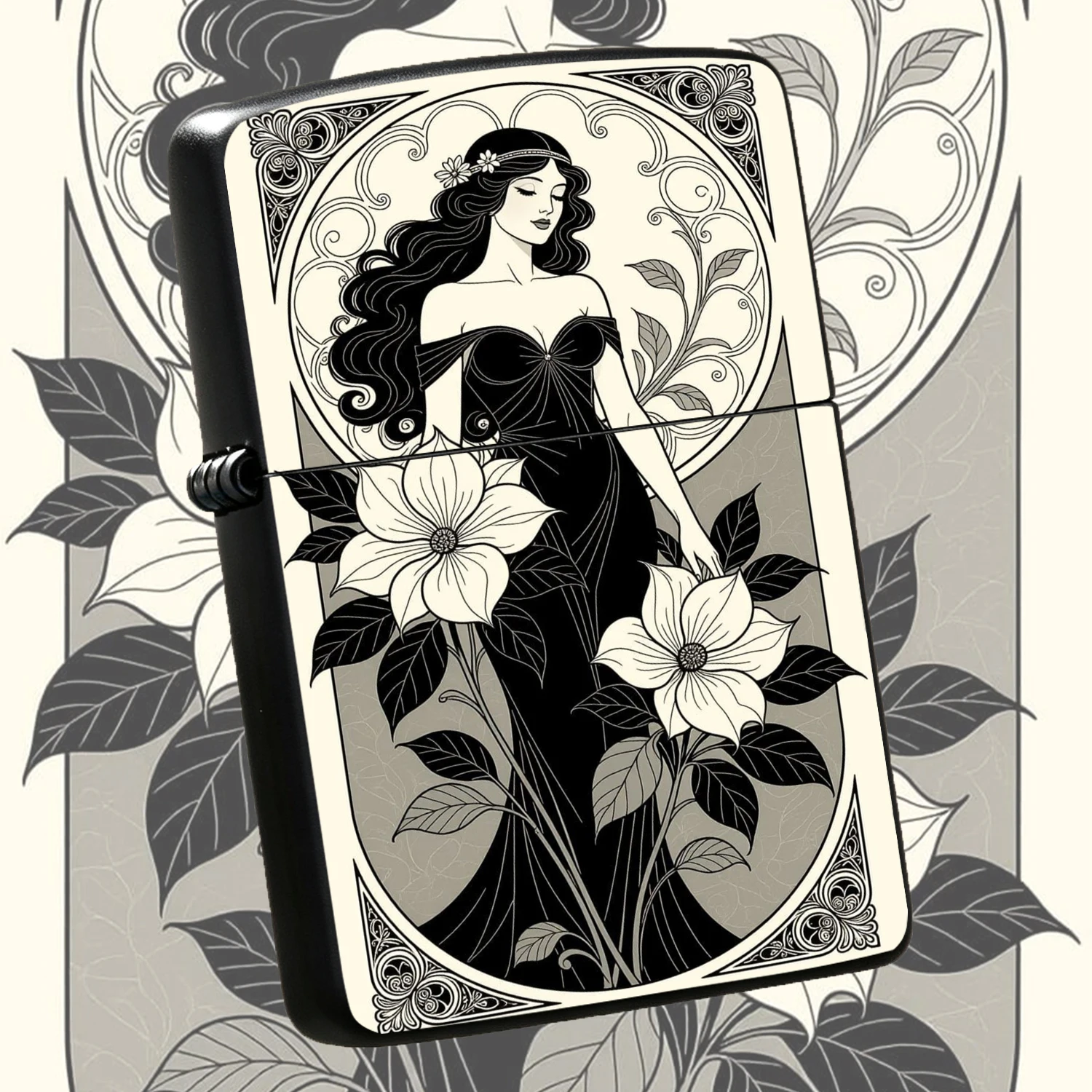Vintage Art Nouveau Elegant Goddess Floral, Exquisite Line Art Decor Body, Durable Portable Daily Use Ignition Tool, Unique Artistic Collectible Gift For Men, Art Lovers, Fits Normal Fuel Insert, Chic Practical Accessory For Daily Carrying