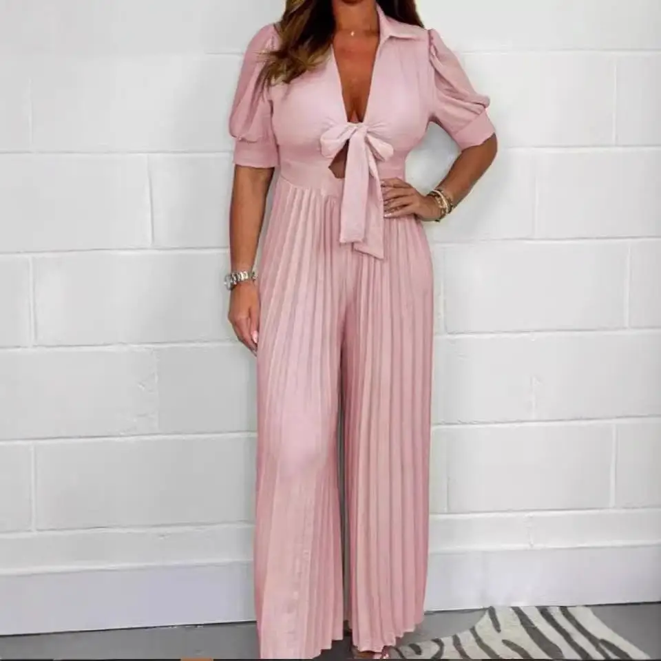 

Ele Wide Leg Pleated Jumpsuit for Women Long Svel Spring Faion Set Casual Comfortable Ladies Outfit