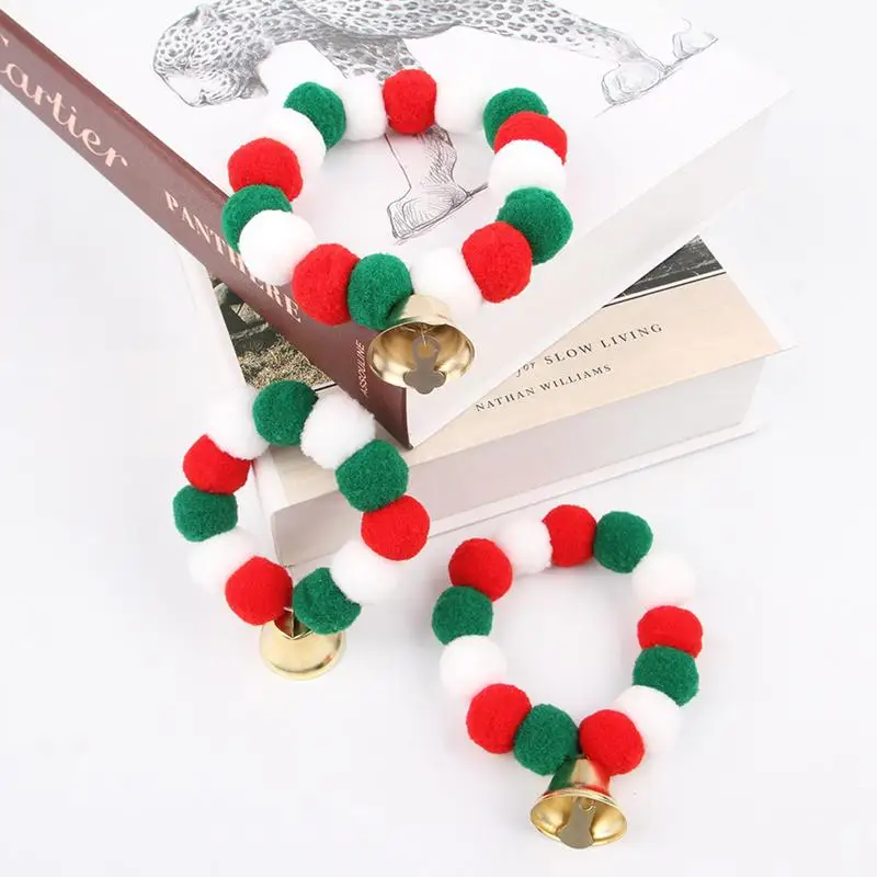 Elastic Cat Collar Pet Christmas Collar With Plush Ball Portable Puppy Collar Plush Ornaments Pet Collar Outdoor Ornament