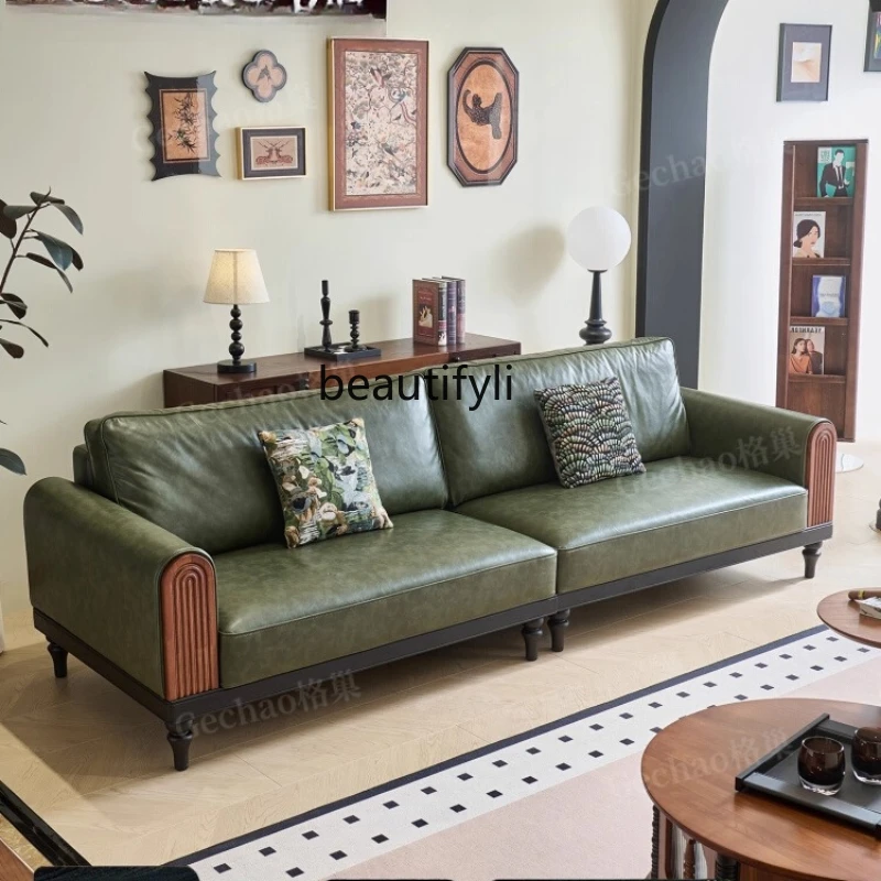 

French Style Sofa Dark Green French Retro Style Living Room Home Fabric Straight Row Sofa