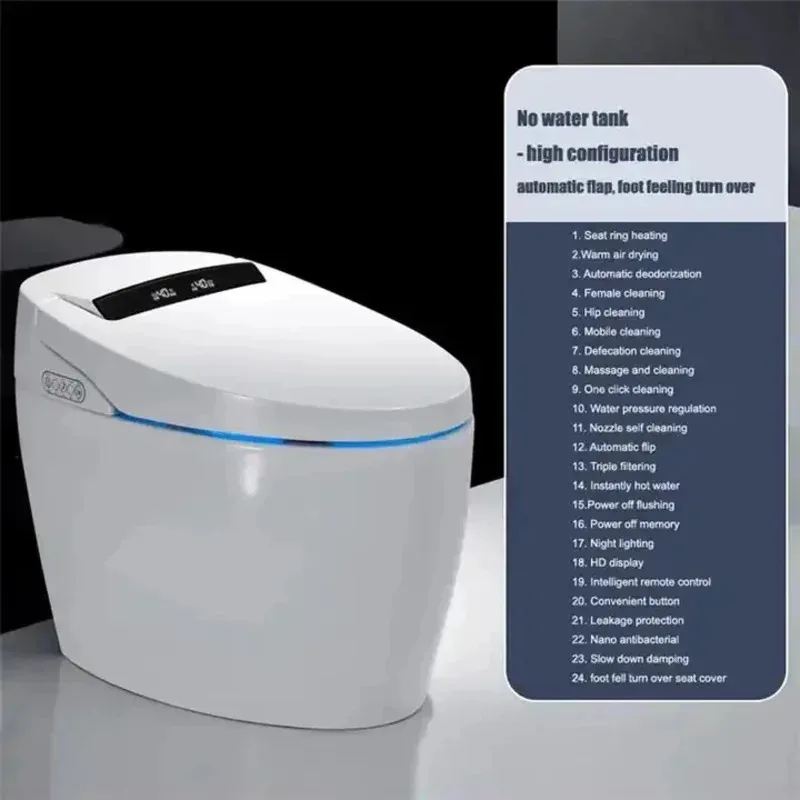 Luxury 2026Smart Toilet Automatic Flushing No Water Pressure Restriction Bowl-Shaped Rimless Bathroom Toilet with Remote Control