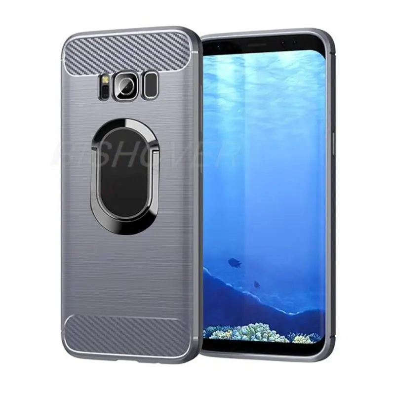 Soft Silicone Carbon Fiber Brushed Case For Samsung GalaxyS8 S8 Plus SM G950F G955F SM-G950 Ring Holder Stand Protective Cover