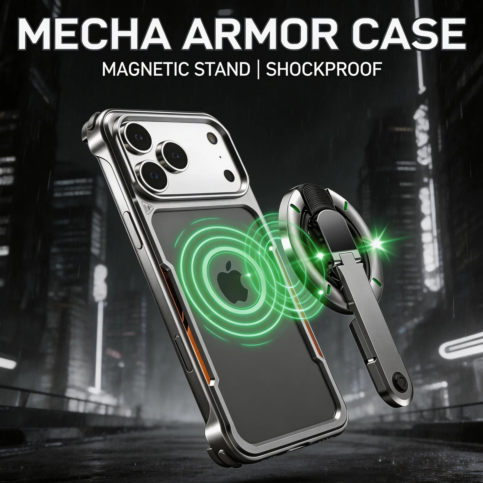 

for iPhone17 Pro Max Case, Aluminum Metal Phone Case Slim Thin with Magnetic Stand Holder Shockproof Protection Bumper
