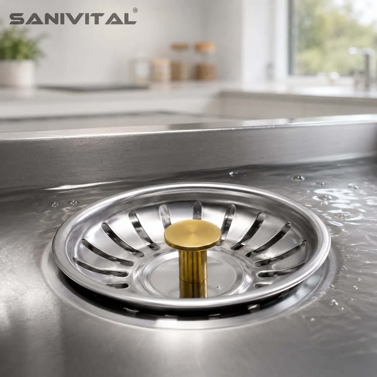 

SANIVITAL Kitchen Sink Strainer with Stopper Stainless Steel & Brass Anti-Clog Drain Filter for Standard Sinks