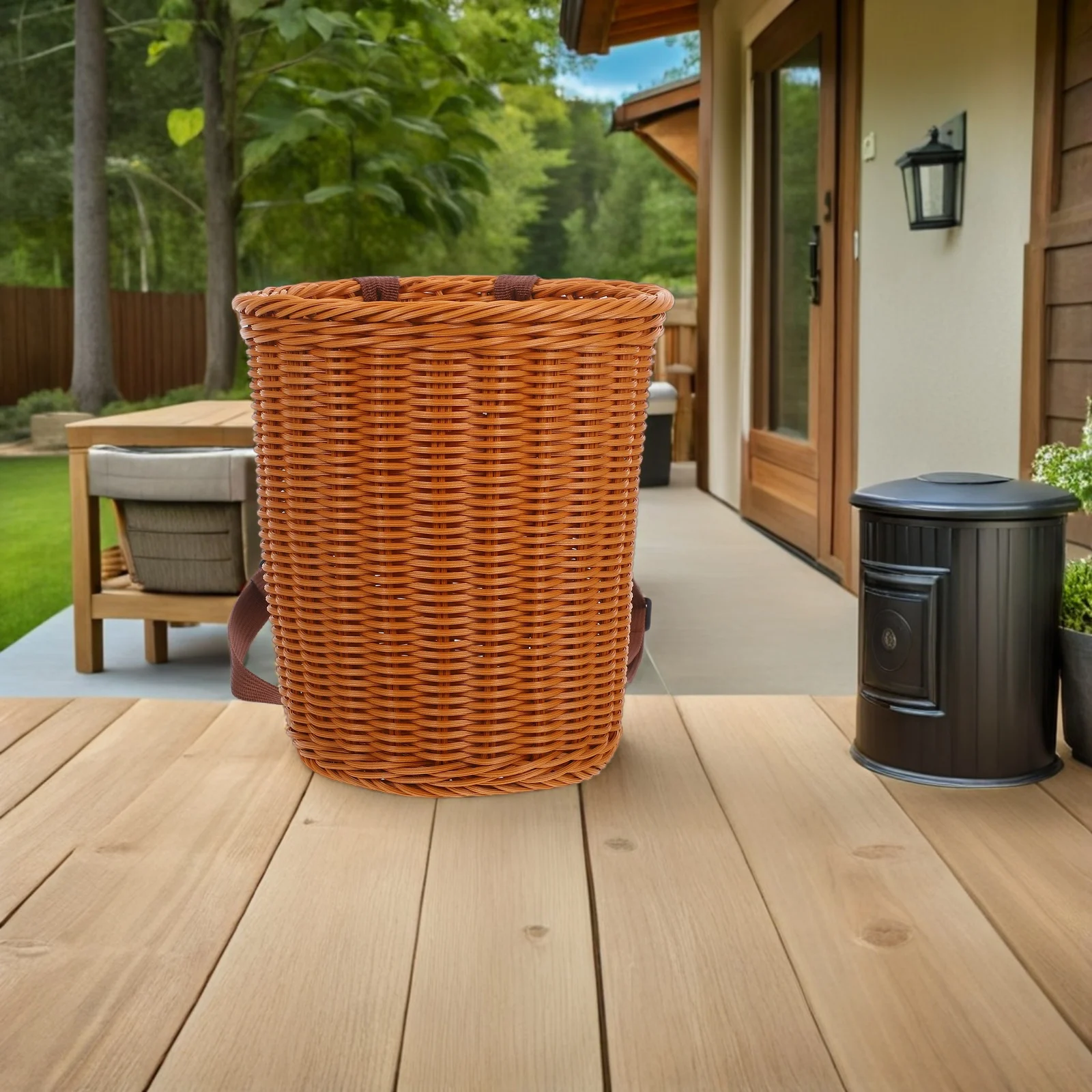 

Woven Picnic Basket Backpack - Handmade PP Material Basket for Fruit Vegetable Harvesting Tea Picking Outdoor Camping Picnics