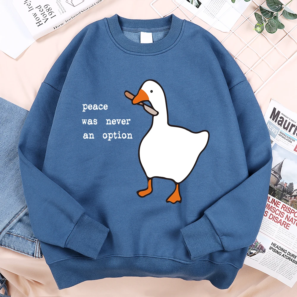 Peace Was Never An Option Clothing Man Loose Crewneck Hoodie Autumn Fleece Warm Menswear New Hoody High Quality Sweatshirts