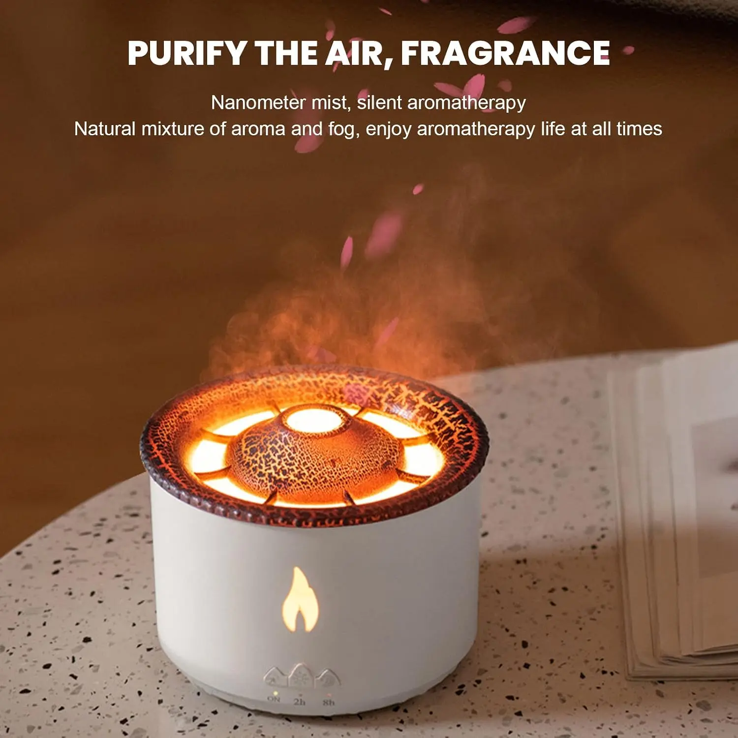 Volcano Diffuser with LED Cold Flame Light, Aromatherapy Essential Oil Diff