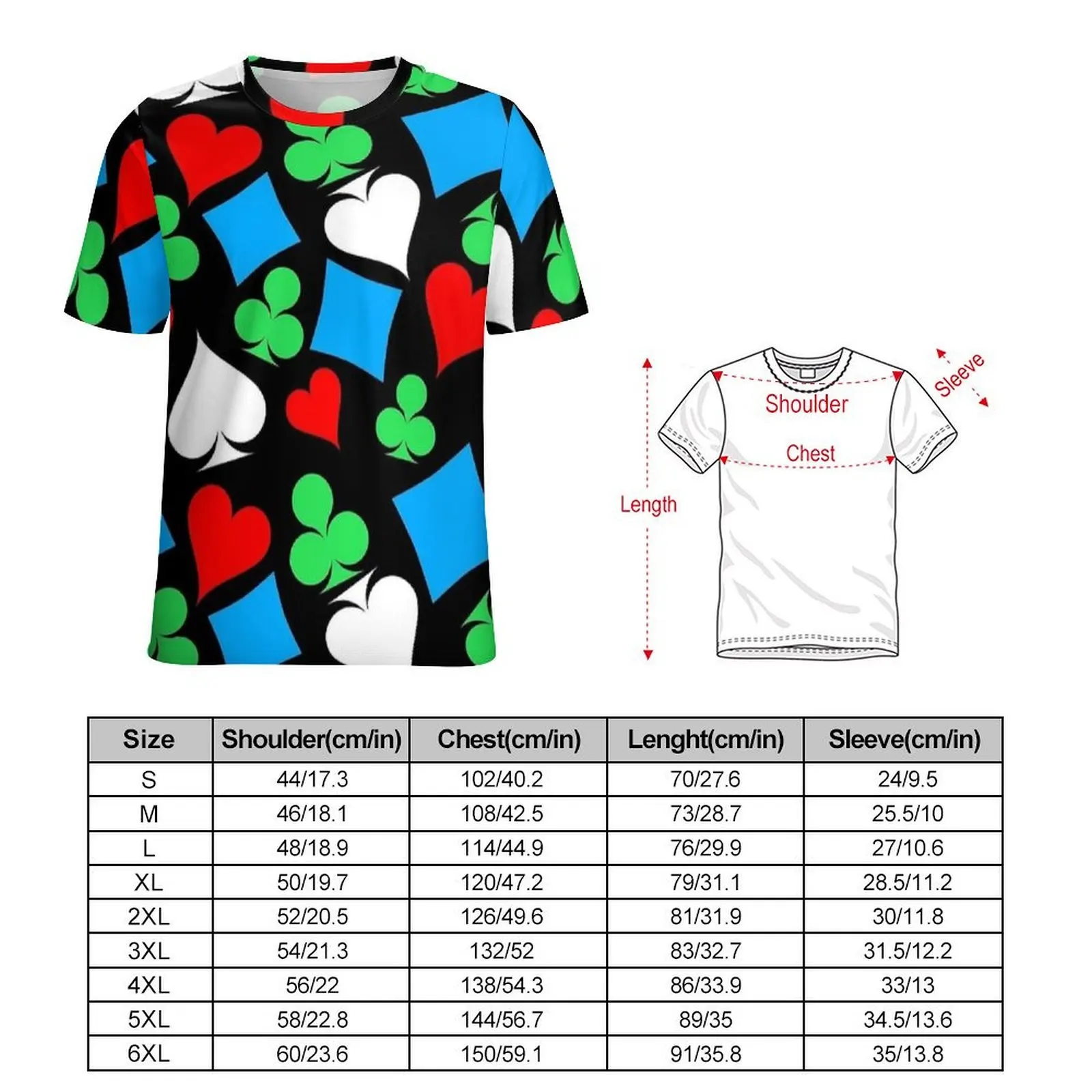 Plus Size T Shirt Summer Playing Card Symbols Print T Shirts  Classic O Neck Tshirt Male Fashion Custom Clothes
