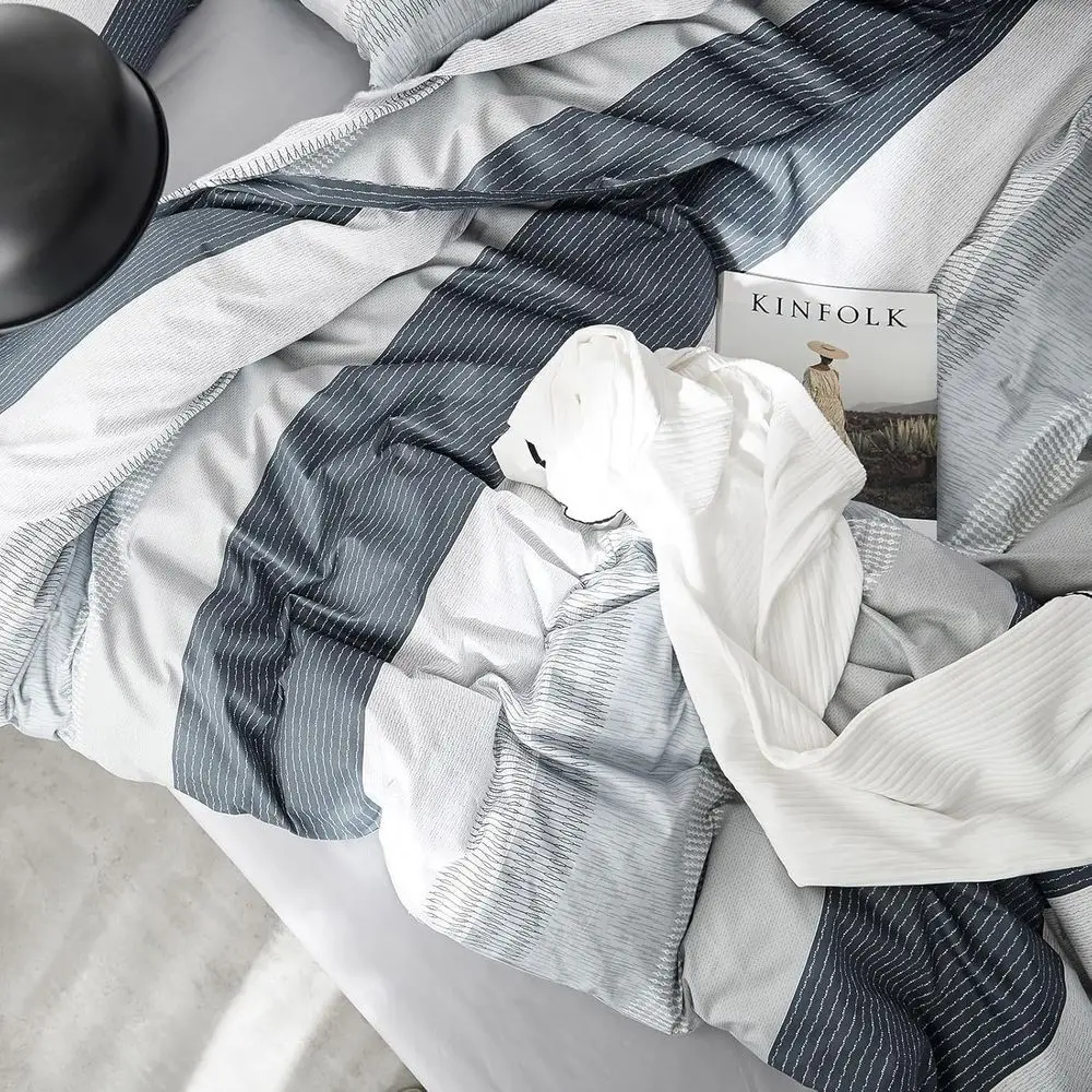 Queen Gray Stripe Comforter Set with Geometric Pattern for Men, Fluffy and All-Season, Includes 1 Comforter & 2 Shams