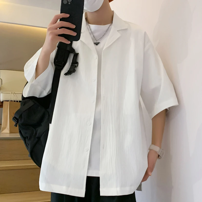 

Повседневная одежда с кубинским воротником, свободная посадка, легкий вес ort Sve Cotton irt, модная брендовая летняя мужская одежда Seven-Quarter ...