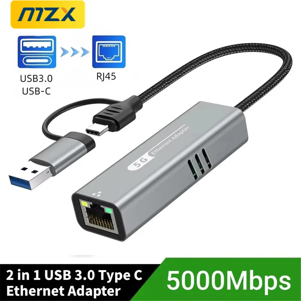 MZX 5000Mbps 5G Network Card USB A Type C to RJ45 Adapter Wired Networking Ethernet Lan Converter Hub Laptop PC Accessories view 2