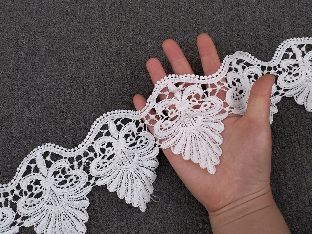 Vintage Barocke bestickte Spitzenborte 11cm, florale Spitzenverzierung, weiche Nähborte für Hochzeitskleid, Party, DIY-Dekoration Wasserlösliche Spitzenstoff Farbe Elfenbein – Detail 1