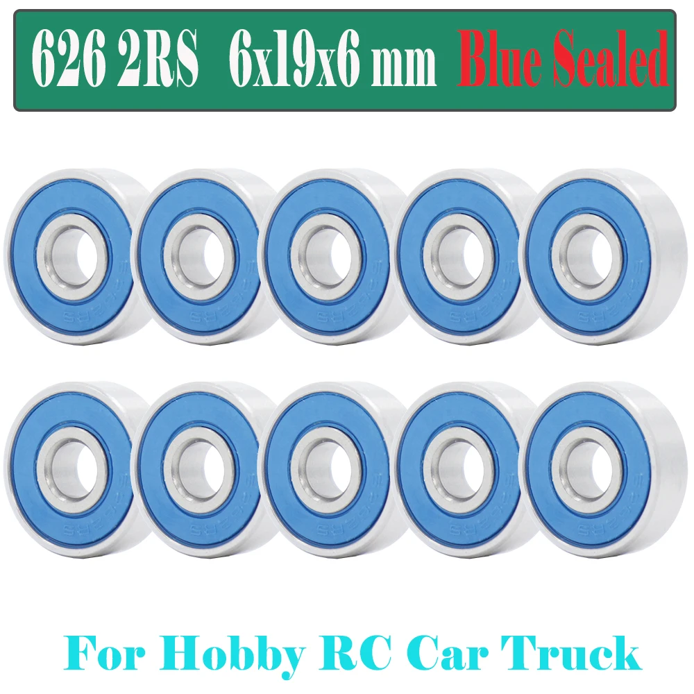 

10PC 626 2RS Bearings Blue Sealed 6x19x6 mm , ABEC-3 626rs Ball Bearing Parts For Hobby RC Car Truck