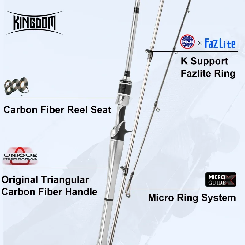 Kingdom-Silver NEEDLE Fishing Rod, Ultralight, Fast Spinning Rod, Carbon Fiber Casting, Travel Rod,  UL, ML, M, MH, Fuji Ring