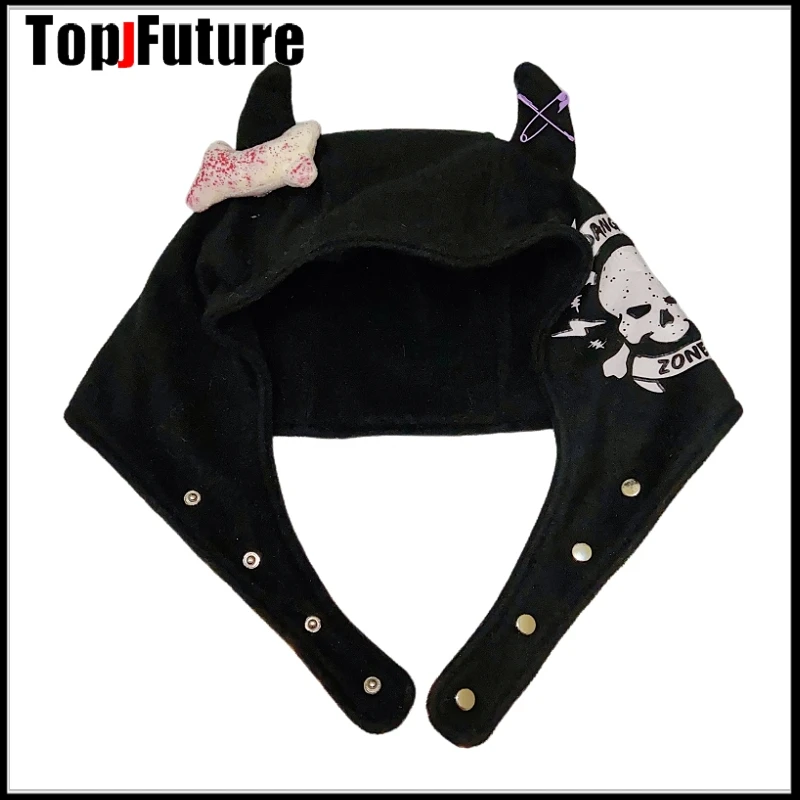 Women Men Harajuku Gothic Lolita devil Ear Hat first aid Band-Aid Punk Subculture Beanie Hat Female Y2K Girls Boys Accessories