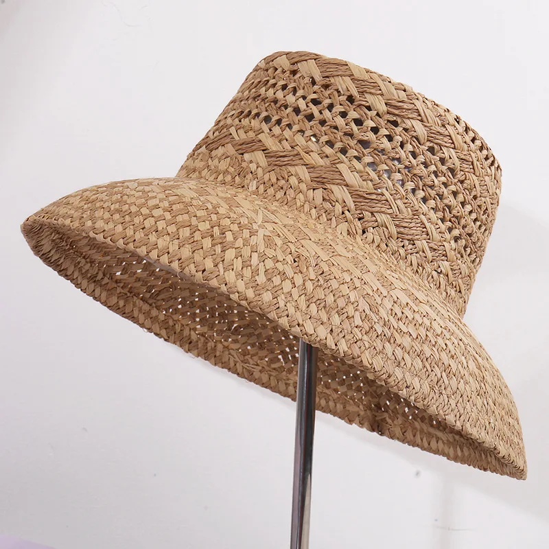 

Складная шляпа от солнца ручной работы из рафии для женщин, для путешествий на открытом воздухе, защита от ультрафиолета, дышащая, в стиле бохо-шик