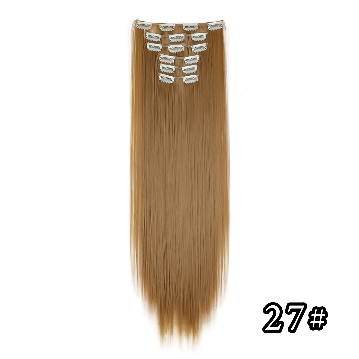 24 Zoll 16 Clips in Haarverlängerungen Lange glatte Frisur Synthetische blonde schwarze Haarteile Hitzebeständiges Kunsthaar Täglicher Gebrauch – Detail 20