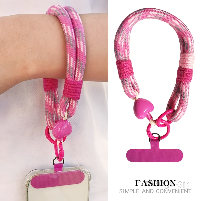 

Love color woven mobile phone hanging rope short wristband, hand rope anti loss small hanging rope pendant, universal phone case