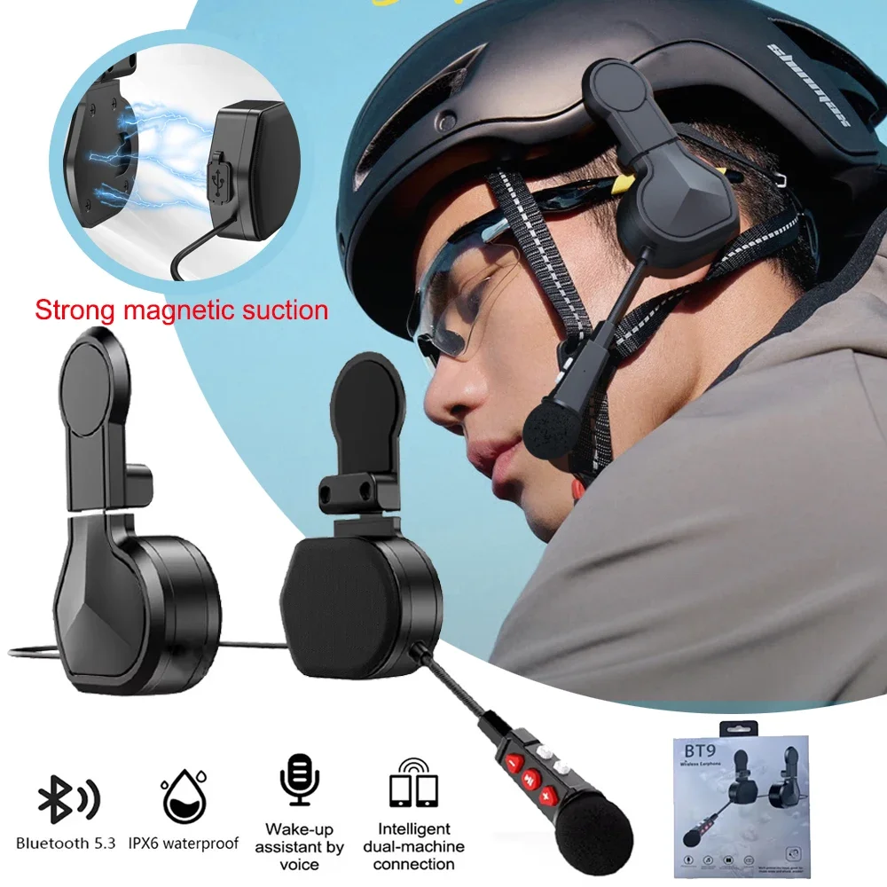 

BT9 Motorcycle Bluetooth Helmet Headset Double Ear Headphone 800M Intercom Waterproof Hands-Free Call Music Player oice Control