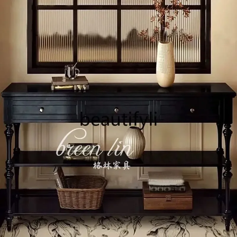 178CC French solid wood entrance table classical partition locker retro light luxury wall side table