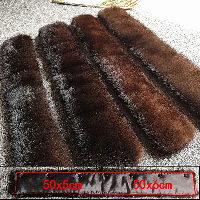 50cm Natural Mink Fur Black Collar DIY Apparel Sewing Fluffy Trimming Fabric Coat Hood Shawl Decoration Fur Brown Fur Collar