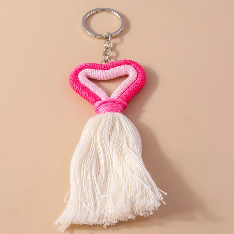 Pretty Hand knitted Tassels Love Heart Keychain for Women Girl Cute Bohemian Key Ring Pendants Handbag Decor DIY Jewelry Gifts