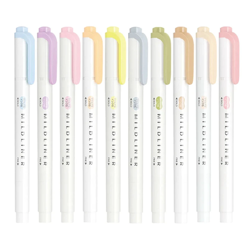 Creative Fresh and Soft Style  10 Colors Highlighter Bright Colors and Durable Highlighter with 4mm Thick Pen Tip marker pens