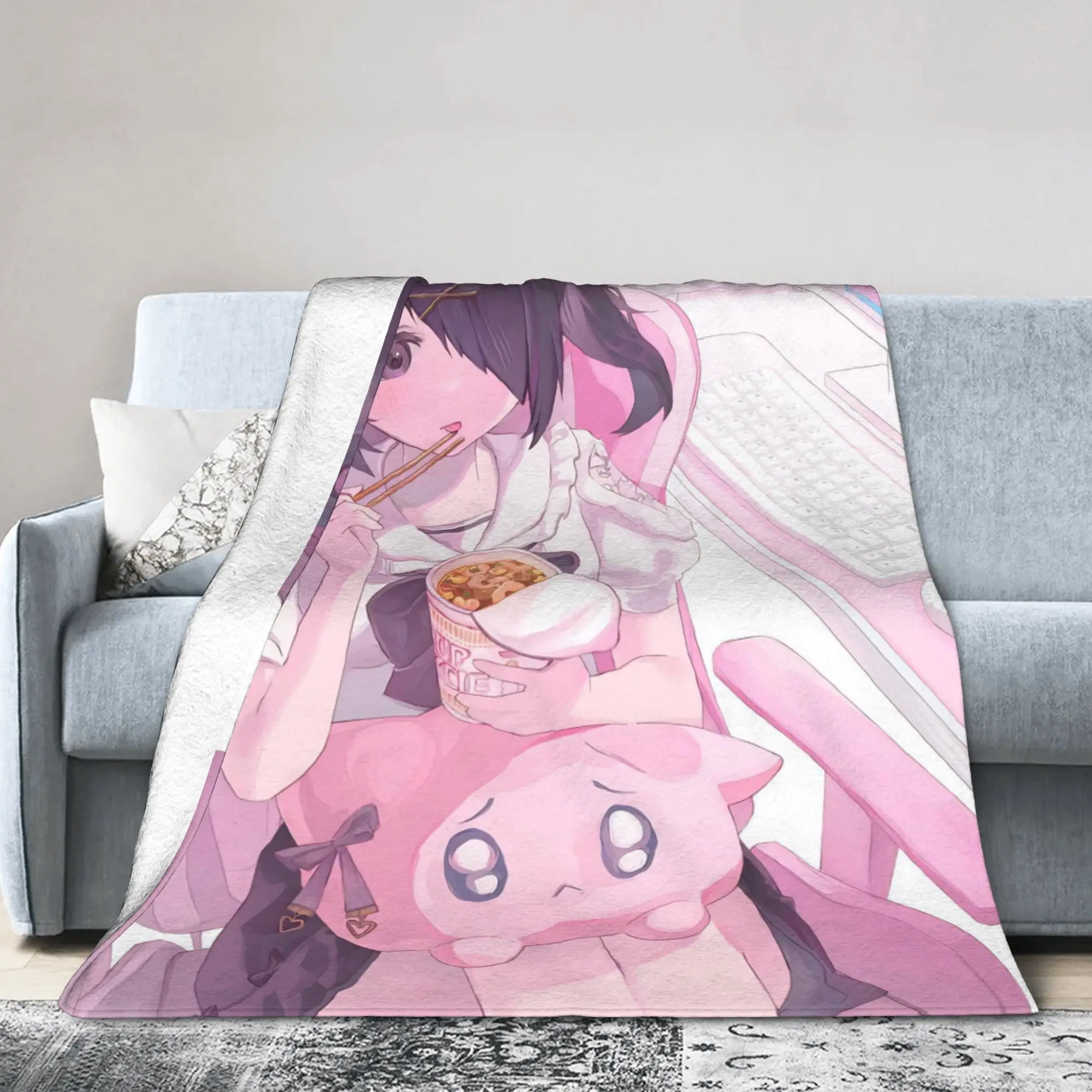 Ame Angel-Chan Blanket Flannel Spring Autumn Anime Game  Multifunction Warm Throw Blankets for Bedding Travel Plush Thin Quilt