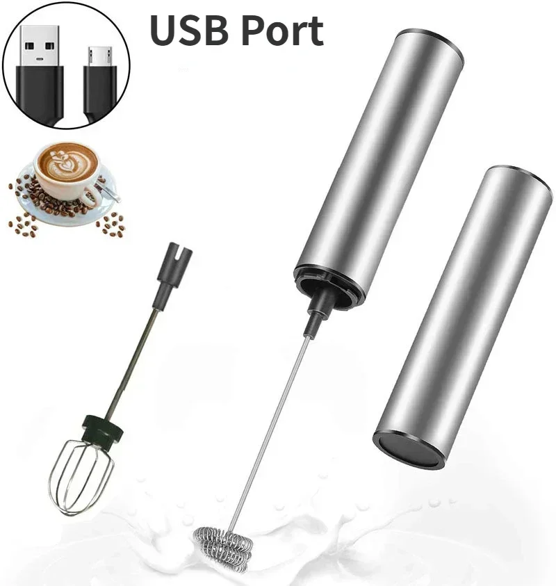 

Stainless Steel Coffee Milk Foam Machine Cream Whippers Hand-held Electric Whisk Mini Wireless Blender, USB Port Kitchen Gadgets