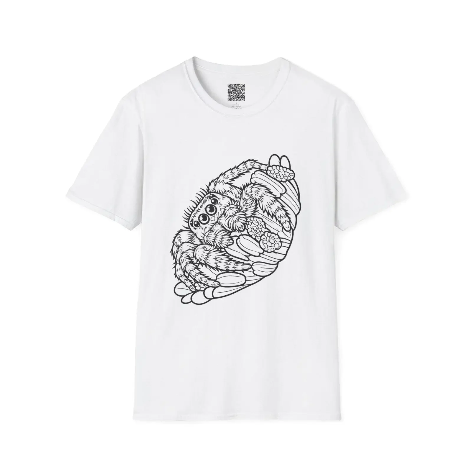 Jumping Spider Line Art T Shirt For Coloring Acrylic Markers Recommended vintage Washed Breathable graphic Stretched Versatile