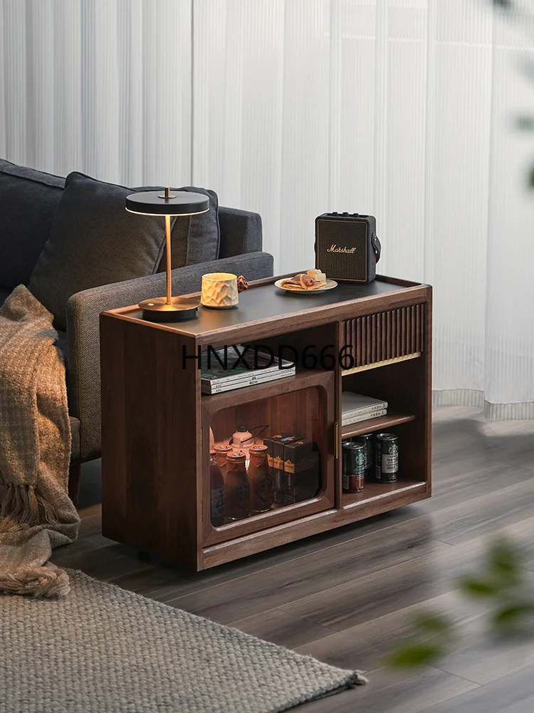 

Black walnut storage cabinet rock slab coffee table storage side cabinet