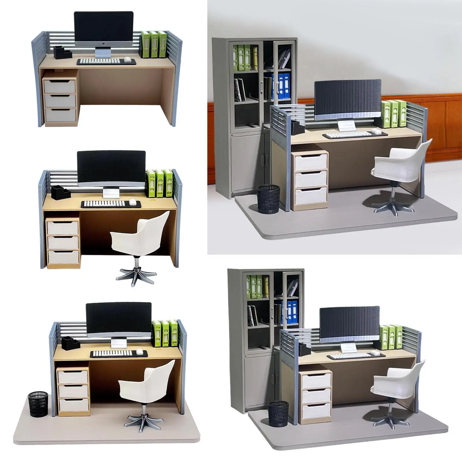 ตกแต่งบ้านตุ๊กตาโต๊ะคอมพิวเตอร์ขนาดเล็ก 1:12 เครื่องจำลองเฟอร์นิเจอร์สำนักงาน