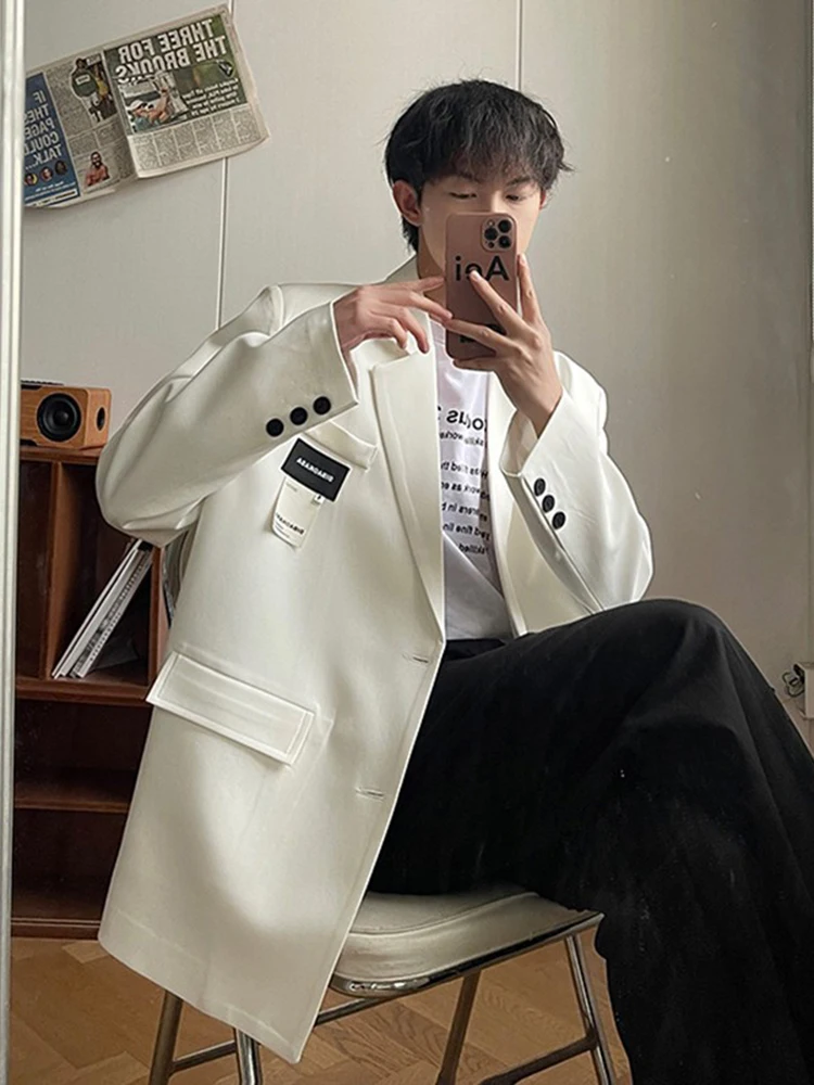 

Briti Sle Casual Men's White Suit Jaet Korean Version Spring Autumn High End College Sle Two Button Long Sve Coat