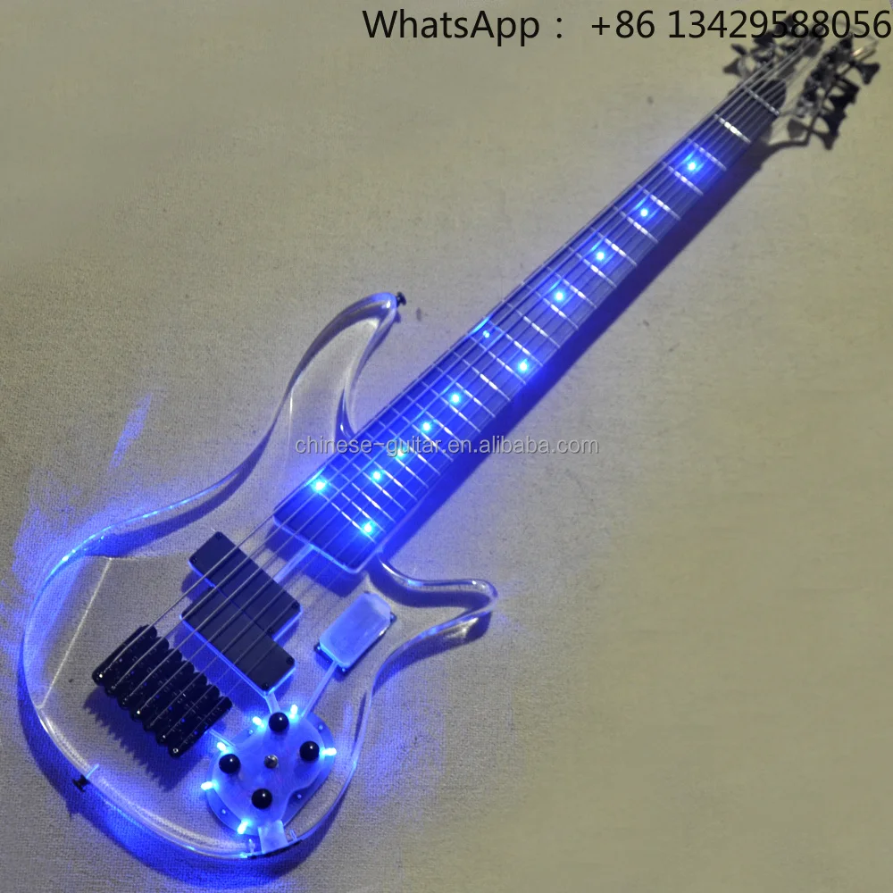 Flyoung High Quality Acrylic Electric Guitar 7 Strings Bass Blue LED Lights