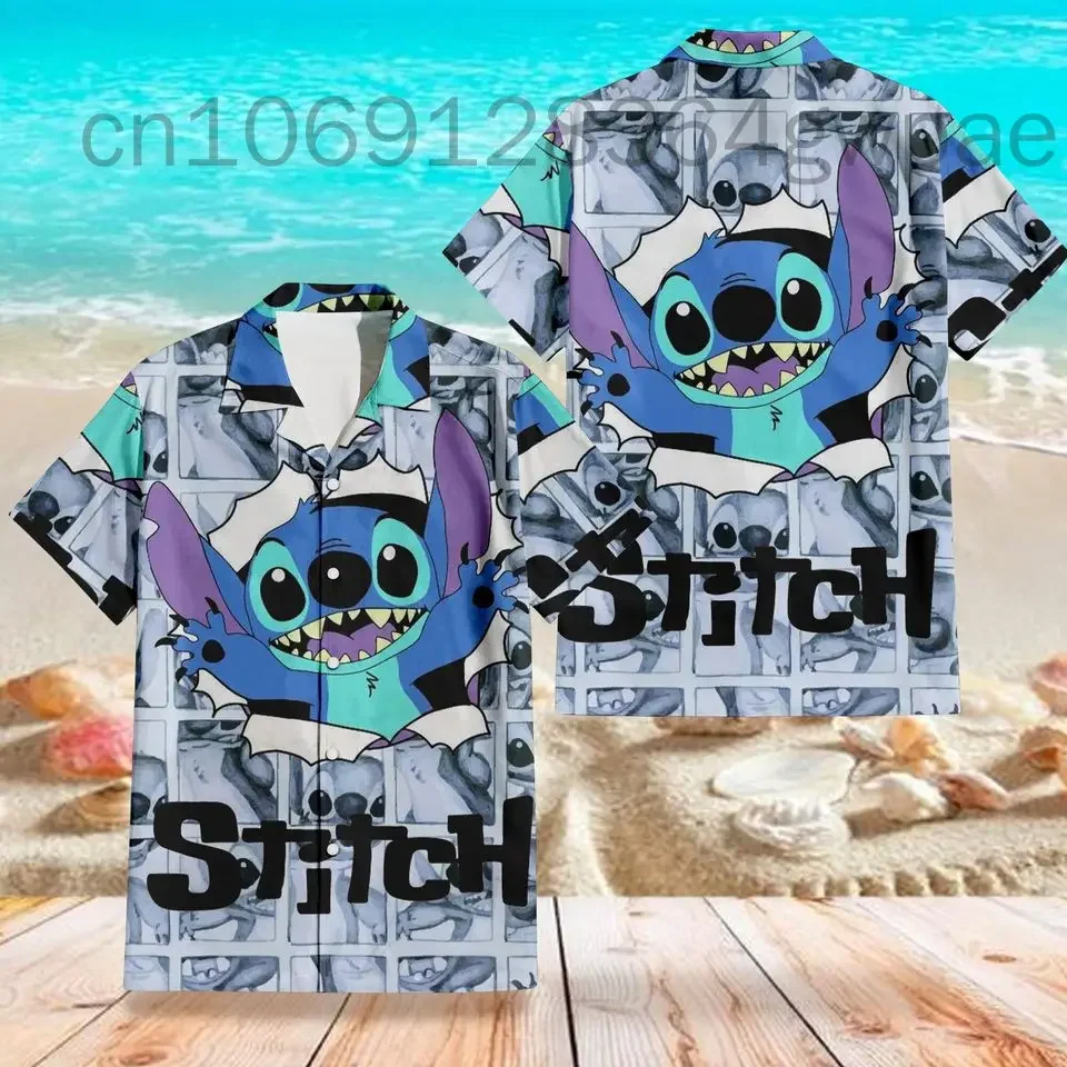 Disney Stitch koszule hawajskie moda letnia koszule z krótkim rękawem mężczyźni kobiety Casual koszule plażowe Disney koszule hawajskie ubrania imprezowe