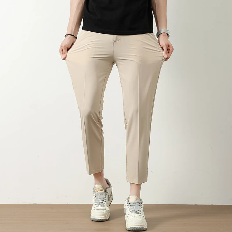 

Summer Men Ice Silk Casual Suit Pants Male Thin Straight Leg Stretch Trousers Comfortable Breathable Silky and Cool Feeling