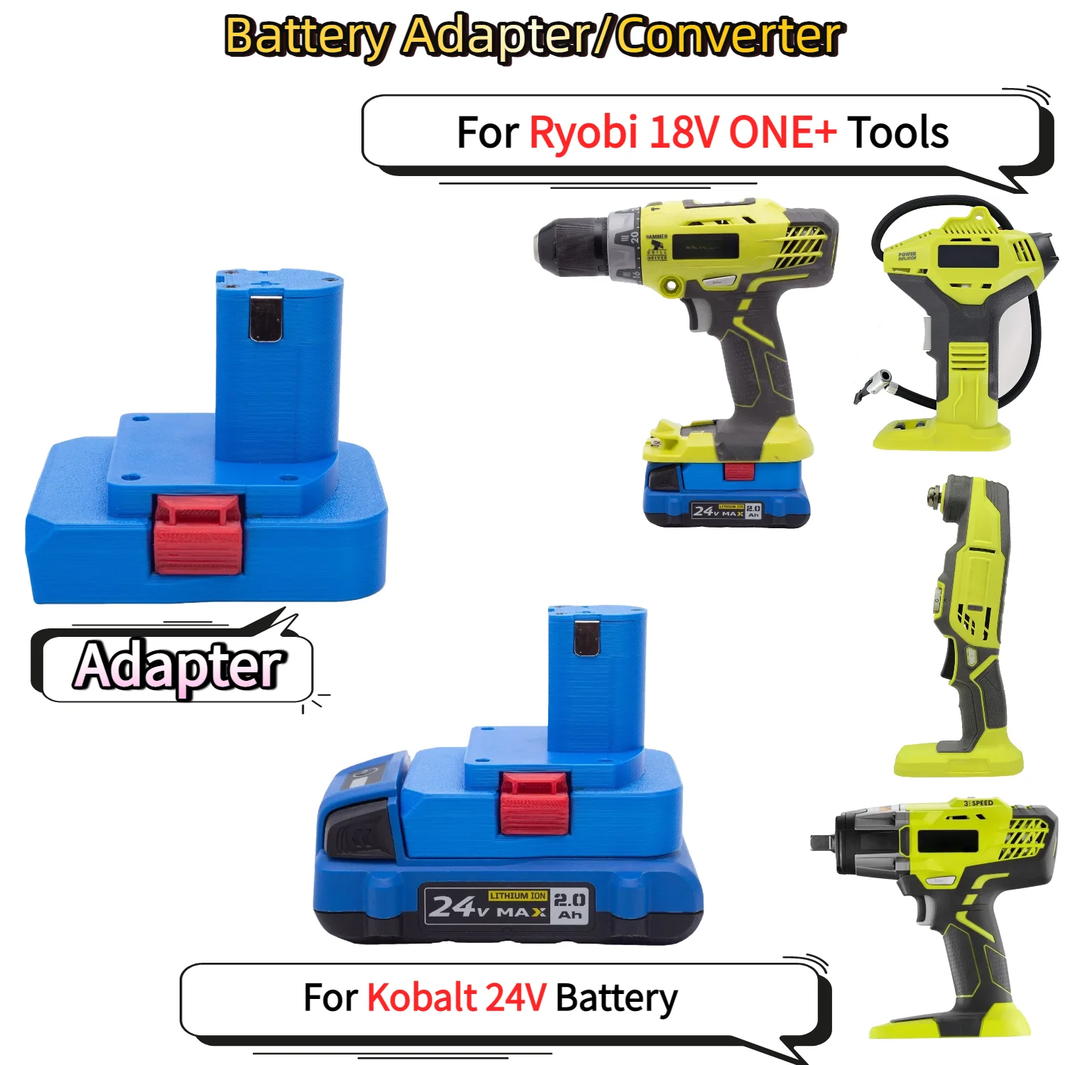 

For Kobalt 24V Li-ion Battery TO Ryobi 18V ONE+ Series Cordless Power Tools Battery Adapter/Converter(Only Adapter)