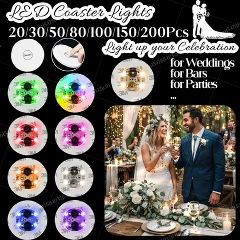 20-200PCS LED Coaster Lights Up Bar Coasters Glowing Wine Bottle Stickers for Wedding Drinks Cup Pad Party Atmosphere Light