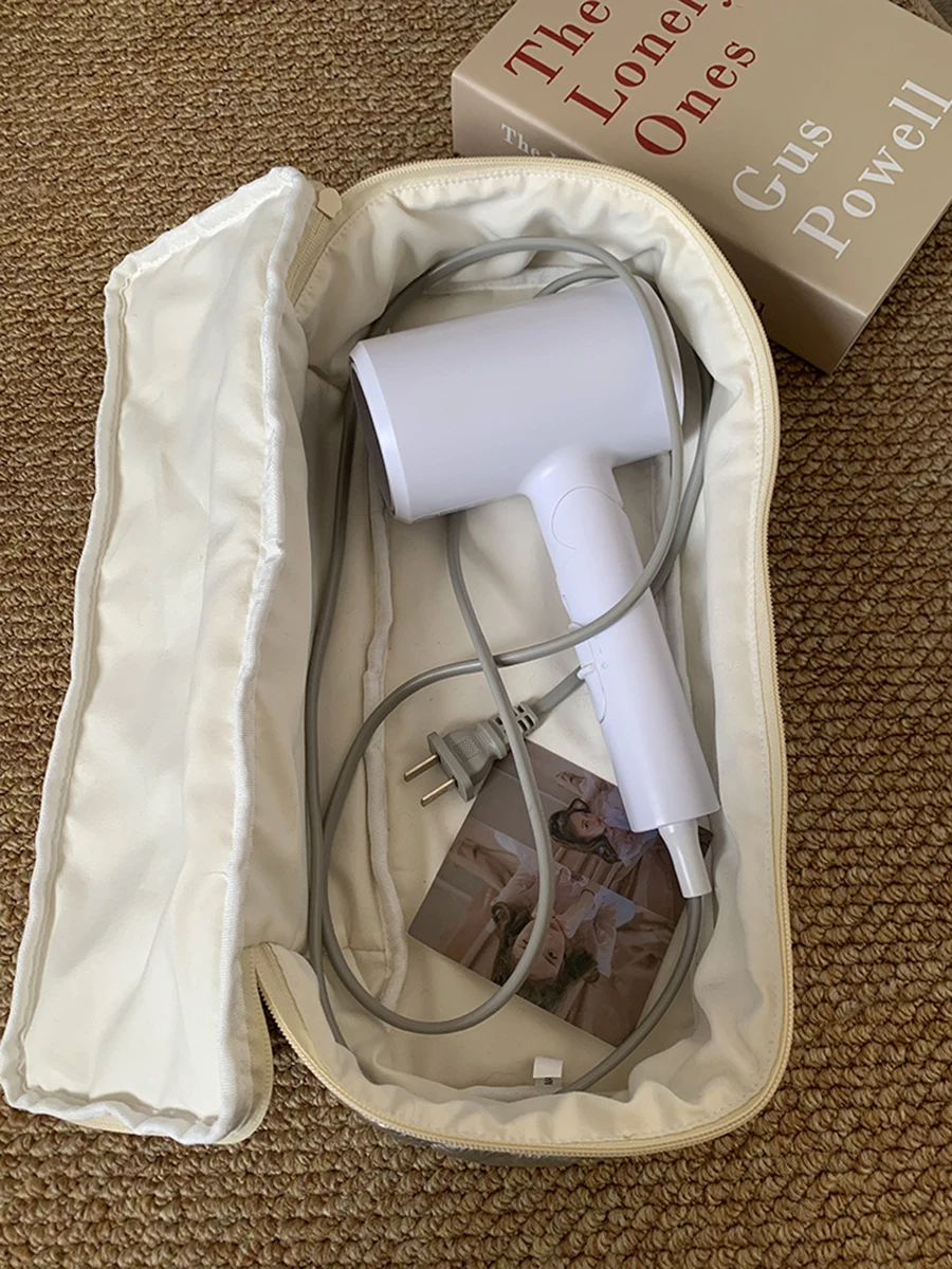 حقيبة تخزين مجفف الشعر ذات سعة كبيرة، حقيبة مستحضرات التجميل المحمولة للنساء، حقيبة مستحضرات تجميل، حقيبة أدوات الزينة، منظم السفر