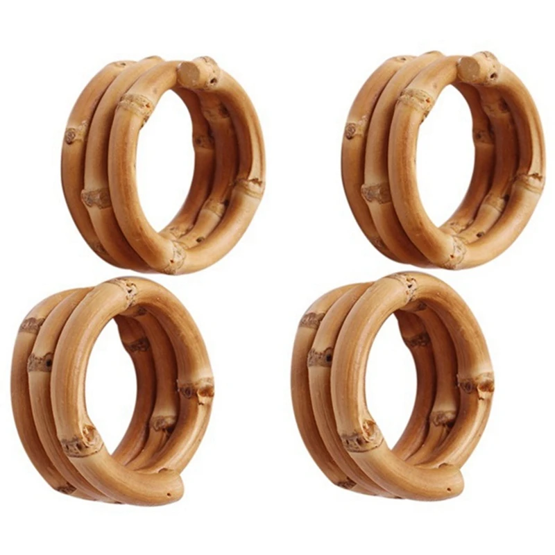 

Hot Wood Bamboo Napkin Rings Set Of 16, Handmade Rattan Napkin Holder Rings Table Decorations For Wedding