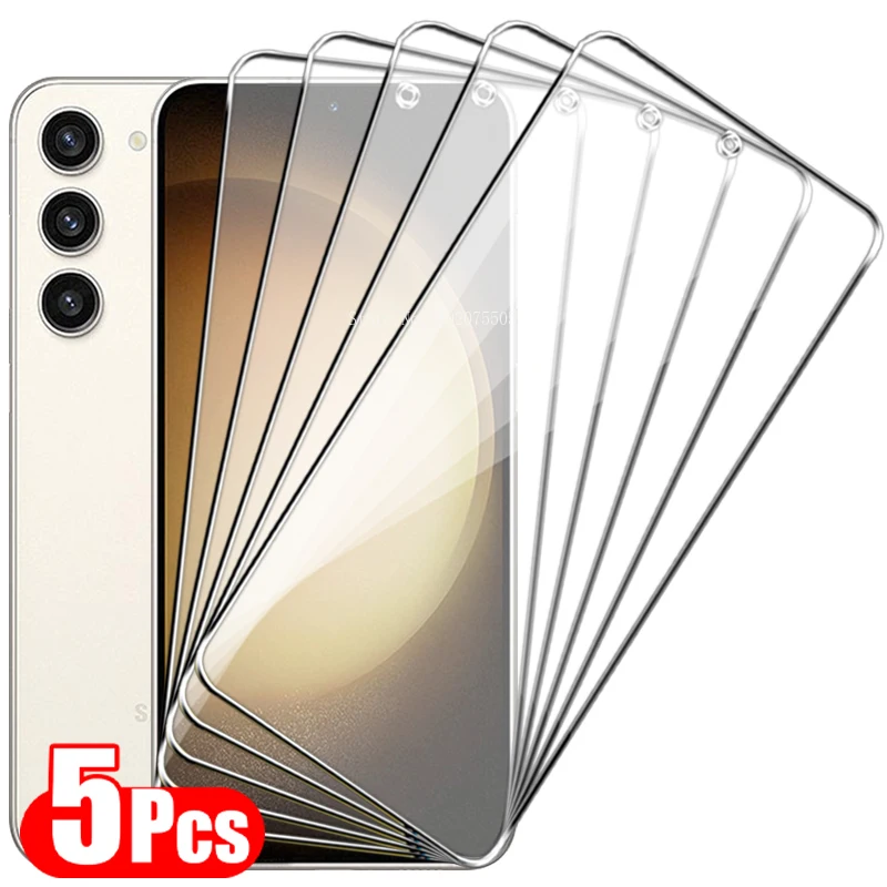 5PCS Tempered Glass For Samsung Galaxy S24 Ultra S23 S22 S21 Plus Screen Protector For Samsung S21 S20 S23 FE Fingerprint Unlock