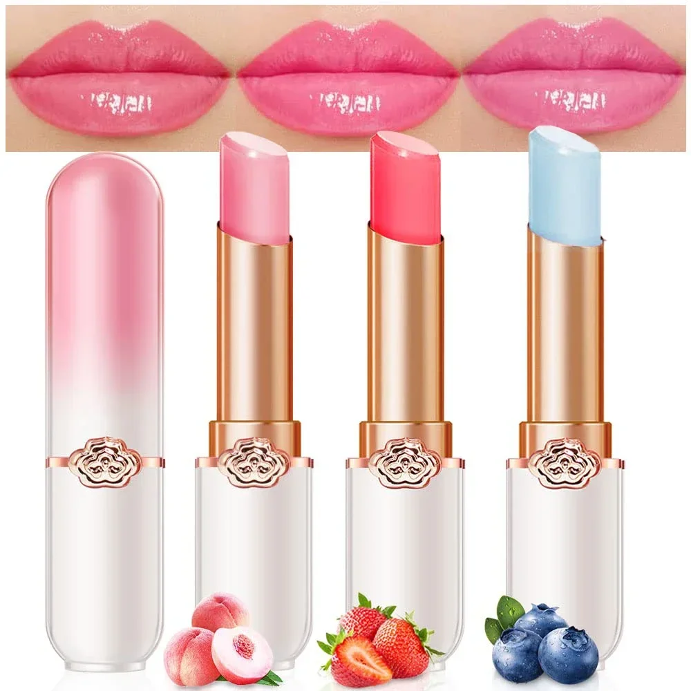 O'CHEAL Color Changing Lipstick Fruit Flavored Lip Balm Moisturizing Waterproof Long-Lasting Temperature Sensitive Lip Care