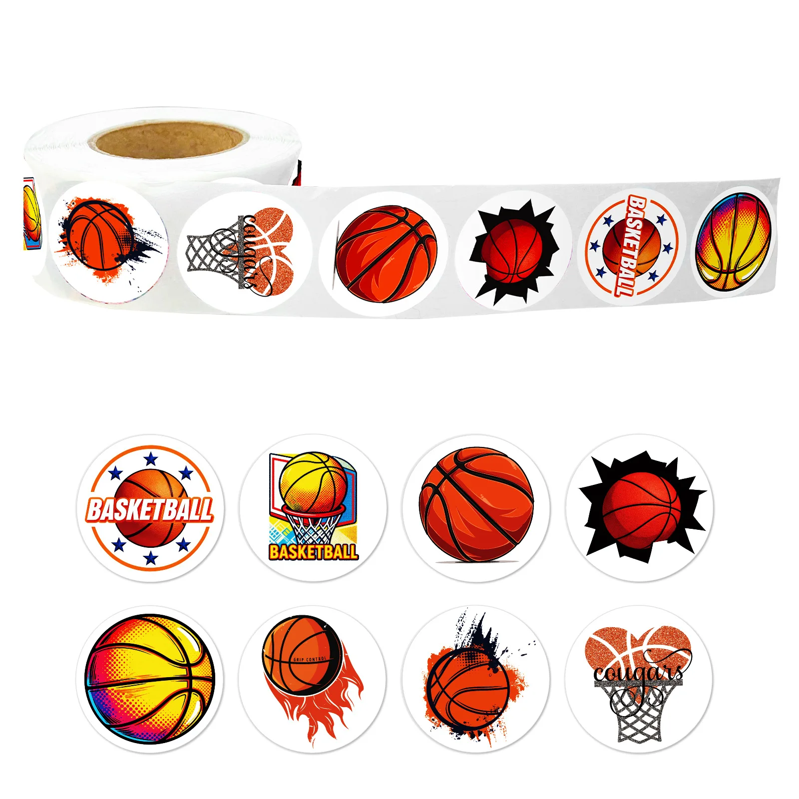 500 قطعة/لفة الكرتون لطيف كرة السلة ختم ملصق DIY بها بنفسك بولي كلوريد الفينيل محمول الشارات الديكور ملصق مكافأة دمى هدايا