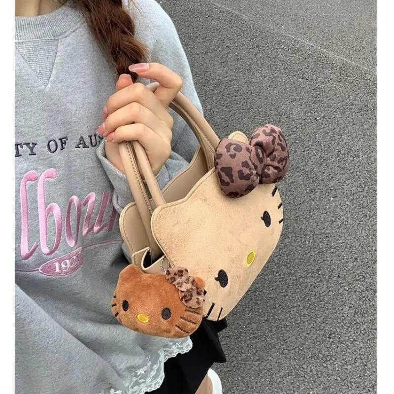 

Sanrio Сумка на плечо с леопардовым принтом Kitty Сумка на плечо большой вместимости Модная милая стильная студенческая сумка-тоут для девочек Сумка на плечо