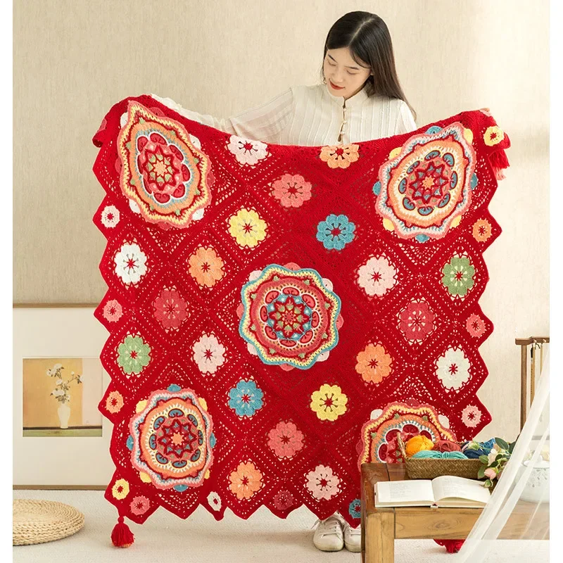 Susan\'s Family DIY Crochet Kit Flower Brocade Blanket Materials Package Knitting and Crochet Blanket Kit Handmade Wedding Gift