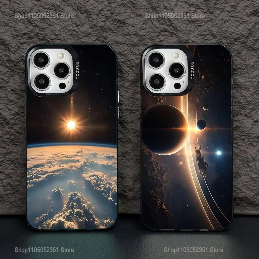 

Space For Galaxy Universe Phone Case For iPhone 16,15,14,13,12,11,Pro,XS,Max,Plus,Mini,SE Black Candy Matte Shockproof Cover