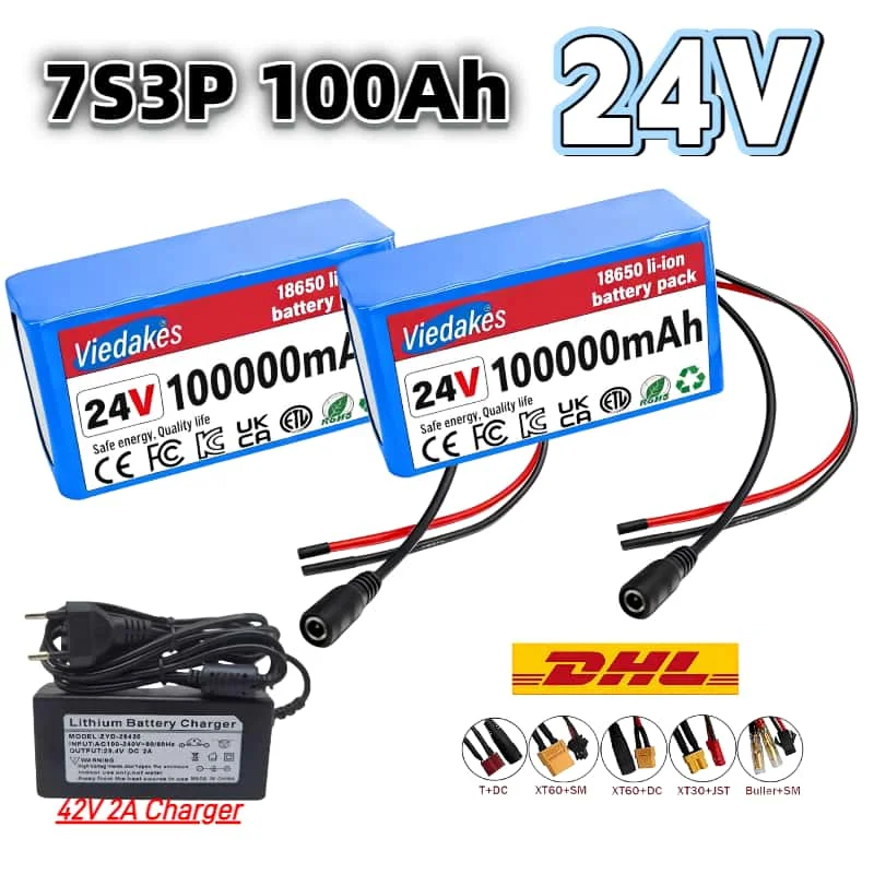 

80Ah 24V 7S3P 18650 Li-Ion Battery Pack Lithium Batteries for Electric Motor Bicycle Ebike Sccooter Toys Drill With 2A Charger