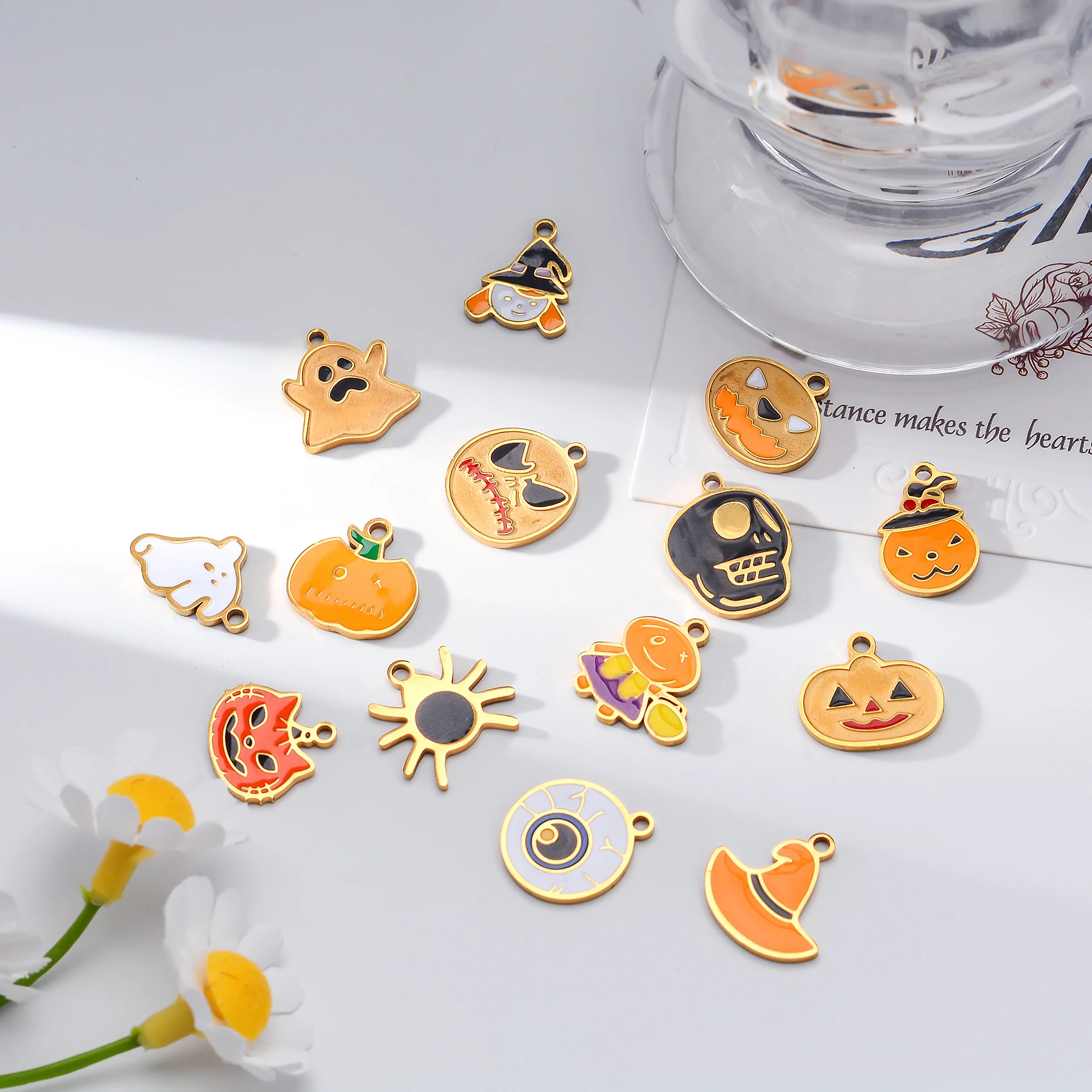 4 개/몫 할로윈 매력 스테인레스 스틸 호박 유령 박쥐 펜던트 DIY 목걸이 쥬얼리 액세서리 용품 만들기