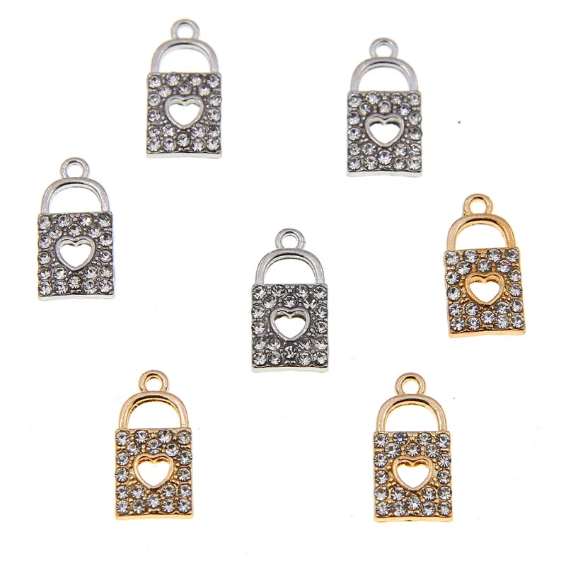 

50pcs 17*8mm Lock Inlaid rhinestones Decorations Shiny Pearl Diamonds Crystal Alloy Pendant Jewelry NecklacebraceletAccessories