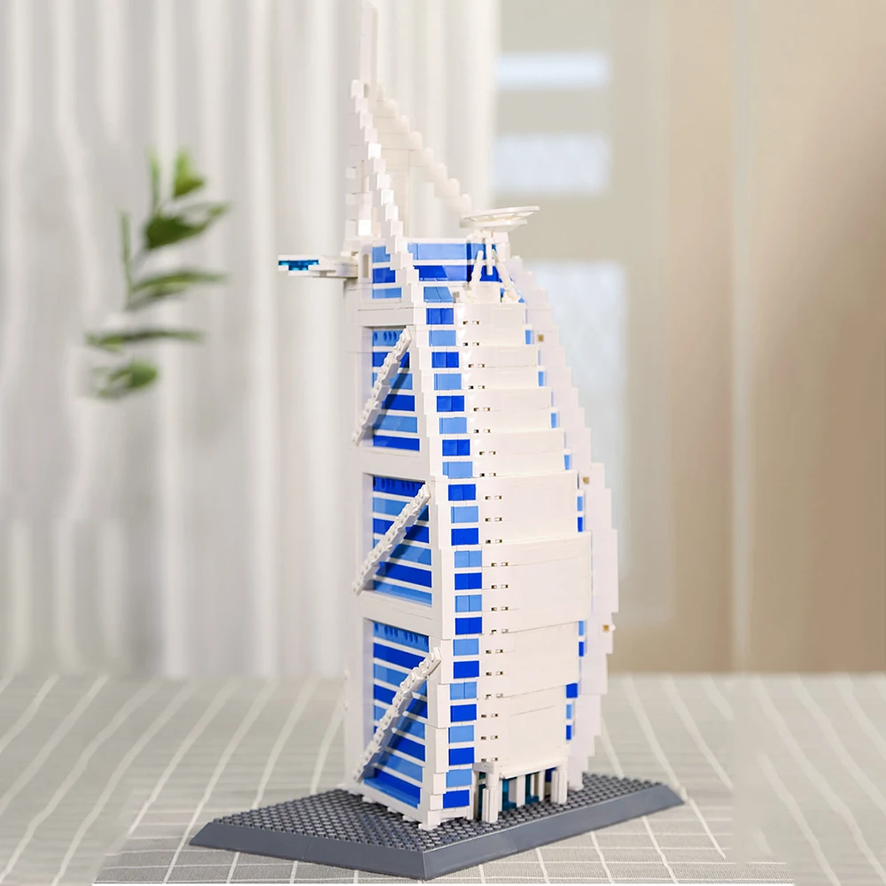 สร้างสรรค์สถาปัตยกรรมสมัยใหม่สหรัฐอาหรับเอมิเรตส์ดูไบอาคารบล็อก UAE โรงแรมบูร์จ อัล อาราบจำลองก่อสร้างอิฐของเล่น